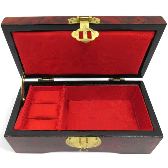 Vintage Oriental Lacquered Wooden JEWELRY BOX 3D Cork Pagoda with Birds - Picture 7 of 13